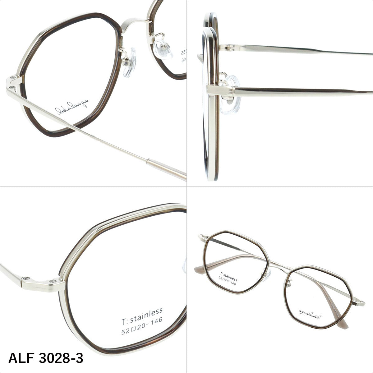 アクアレーベル メガネフレーム 伊達メガネ アジアンフィット（フルフィット） 調整可能ノーズパッド（クリングス） AQUALABEL ALF 3028 52サイズ 全3カラー ヘキサゴン型 ボストン型 ユニセックス メンズ レディース