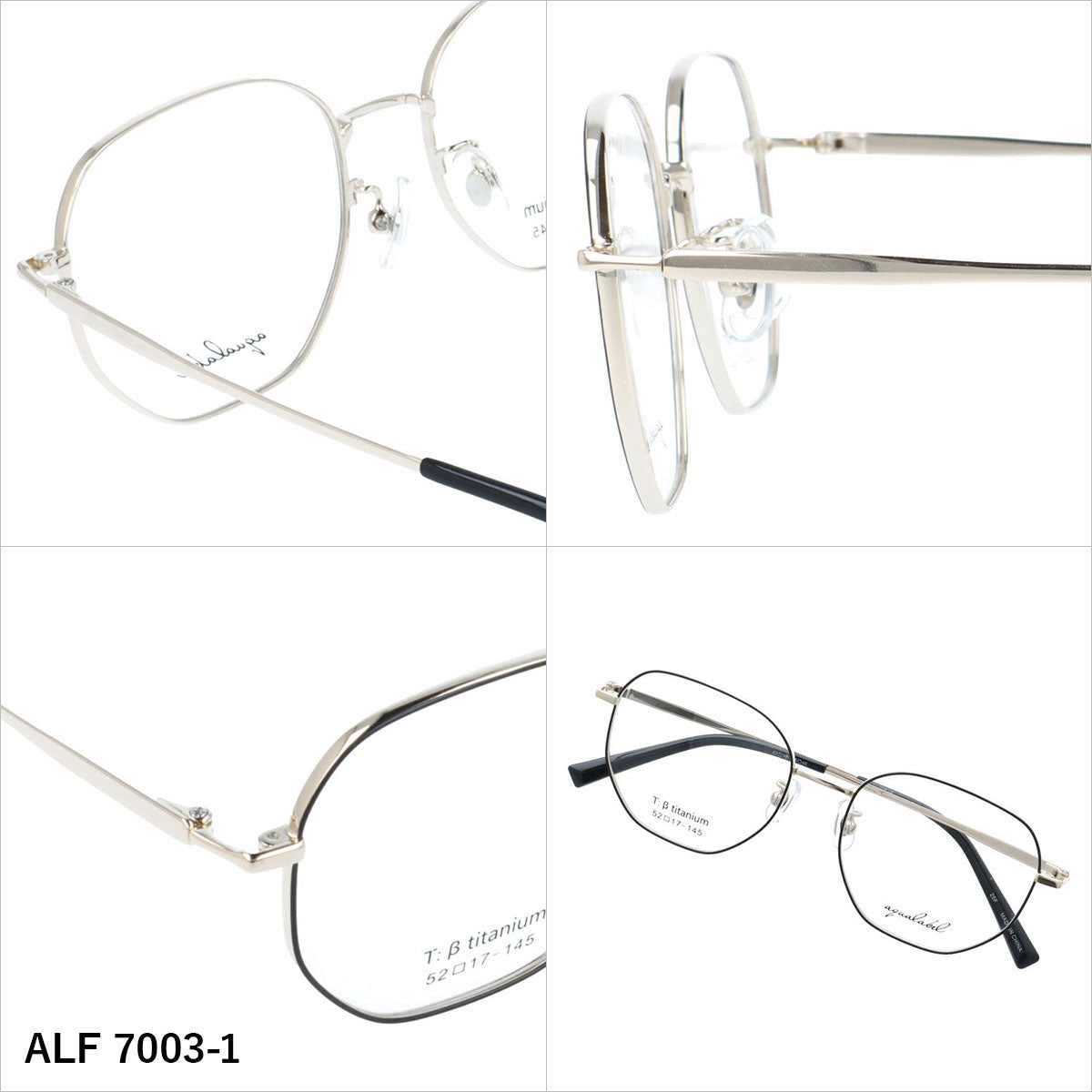 アクアレーベル メガネフレーム 伊達メガネ アジアンフィット（フルフィット） 調整可能ノーズパッド（クリングス） AQUALABEL ALF 7003 52サイズ 全3カラー ヘキサゴン型 ボストン型 ユニセックス メンズ レディース