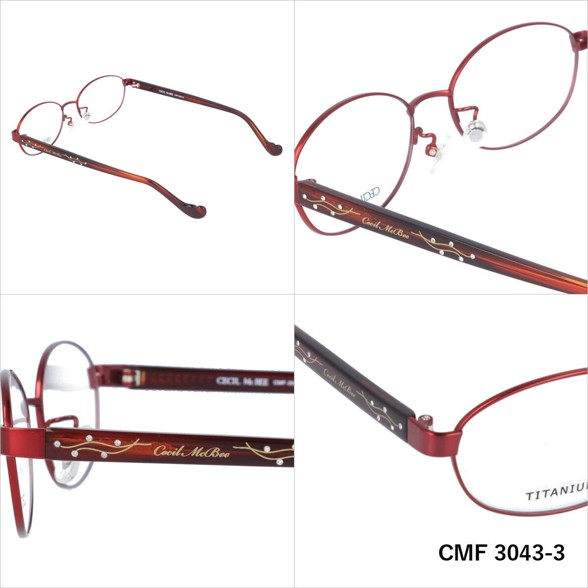 メガネ 眼鏡 度付き 度なし おしゃれ CECIL McBEE セシルマクビー CMF 3043 全4色 52サイズ ラインストーン オーバル型 レディース 女性 UVカット 紫外線 サングラス 伊達 ダテ｜老眼鏡・PCレンズ・カラーレンズ・遠近両用対応可能 ラッピング無料