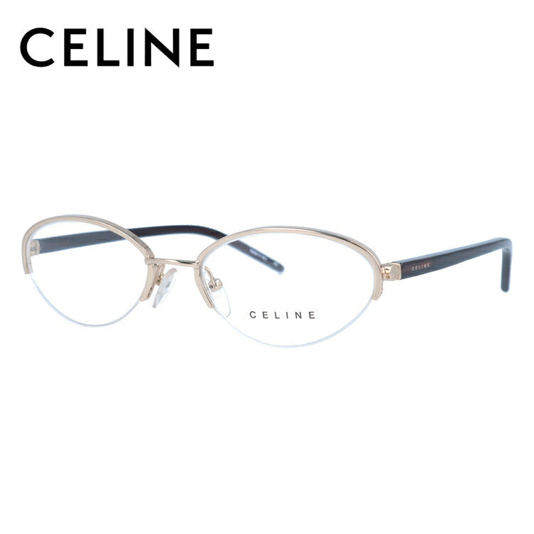 【訳あり】セリーヌ CELINE メガネ フレーム 眼鏡 度付き 度なし 伊達 VC1252M 0300 52サイズ オーバル型 レディース ブラゾン アイコン ロゴ ハーフリム ナイロールフレーム