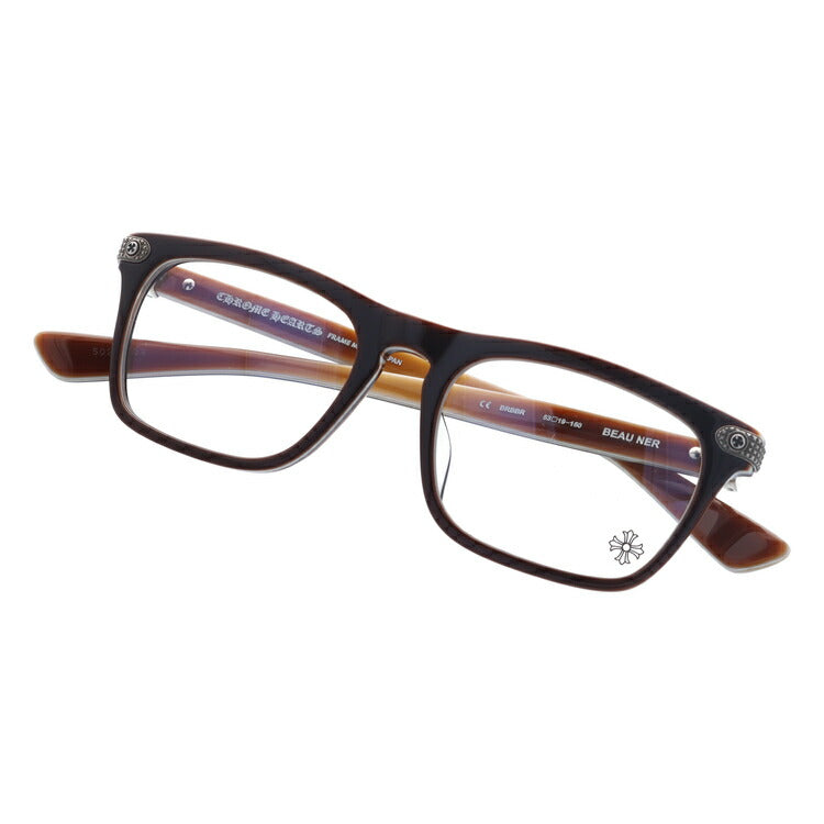 クロムハーツ メガネ 度付き 度なし 伊達メガネ 眼鏡 メガネフレーム CHROME HEARTS レギュラーフィット BEAU NER BRBBR 53サイズ ウェリントン型 日本製 クロス ユニセックス メンズ レディース 紫外線 UVカット ラッピング無料
