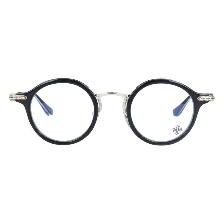 クロムハーツ メガネ 度付き 度なし 伊達メガネ 眼鏡 メガネフレーム CHROME HEARTS BRA-GILE BK/SS 44サイズ ラウンド型 日本製 クロス ユニセックス メンズ レディース 紫外線 UVカット ラッピング無料