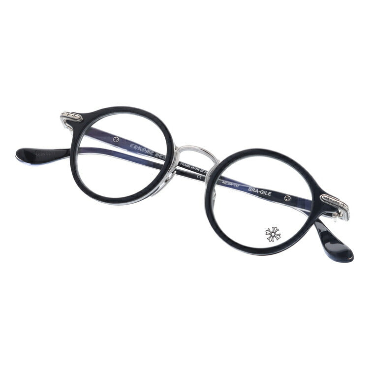 クロムハーツ メガネ 度付き 度なし 伊達メガネ 眼鏡 メガネフレーム CHROME HEARTS BRA-GILE BK/SS 44サイズ ラウンド型 日本製 クロス ユニセックス メンズ レディース 紫外線 UVカット ラッピング無料