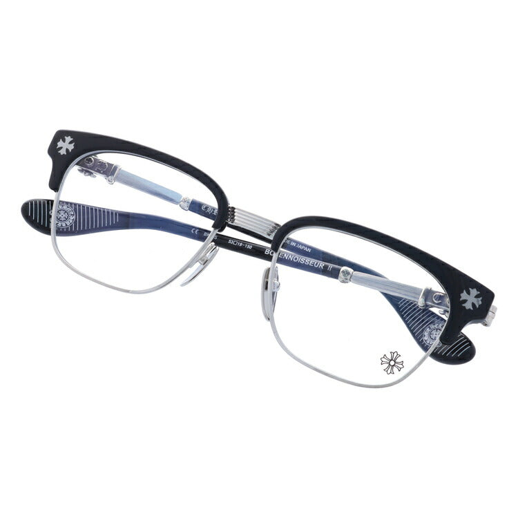 クロムハーツ メガネ 度付き 度なし 伊達メガネ 眼鏡 メガネフレーム CHROME HEARTS BONENNOISSEUR II BK/BS 53サイズ ブロー型 CHクロス CHプラス ユニセックス メンズ レディース 紫外線 UVカット ラッピング無料