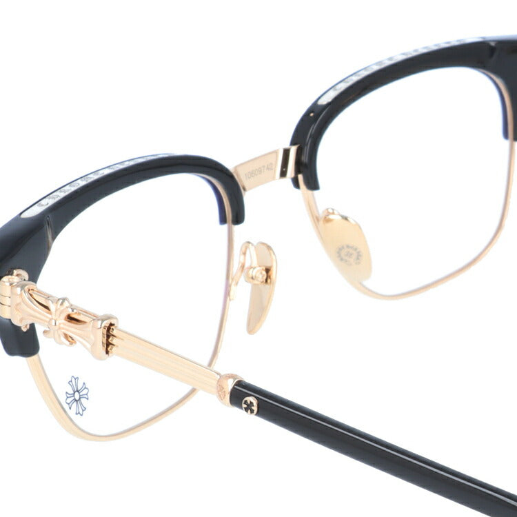 クロムハーツ メガネ 度付き 度なし 伊達メガネ 眼鏡 メガネフレーム CHROME HEARTS BONENNOISSEUR II BK/GP 53サイズ ブロー型 CHクロス CHプラス ユニセックス メンズ レディース 紫外線 UVカット ラッピング無料