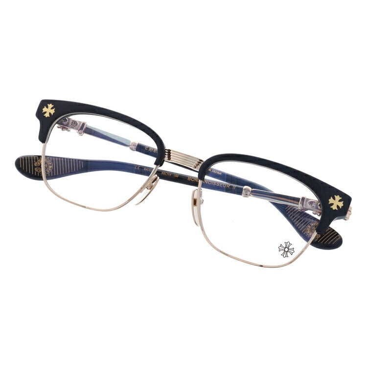 クロムハーツ メガネ 度付き 度なし 伊達メガネ 眼鏡 メガネフレーム CHROME HEARTS BONENNOISSEUR II BK/GP 53サイズ ブロー型 CHクロス CHプラス ユニセックス メンズ レディース 紫外線 UVカット ラッピング無料