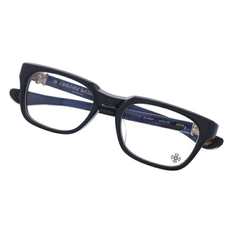 クロムハーツ メガネ 度付き 度なし 伊達メガネ 眼鏡 メガネフレーム CHROME HEARTS レギュラーフィット GRIM BK-18KGP Black-18KGP 54サイズ スクエア型 日本製 フローラル ユニセックス メンズ レディース 紫外線 UVカット ラッピング無料