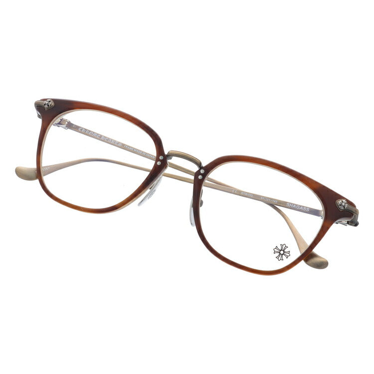 クロムハーツ メガネ 度付き 度なし 伊達メガネ 眼鏡 メガネフレーム CHROME HEARTS SHAGASS 51 DTB/OG Demi Tort Bone/Old Gold 51サイズ ウェリントン型 日本製 フローラル ユニセックス メンズ レディース 紫外線 UVカット ラッピング無料