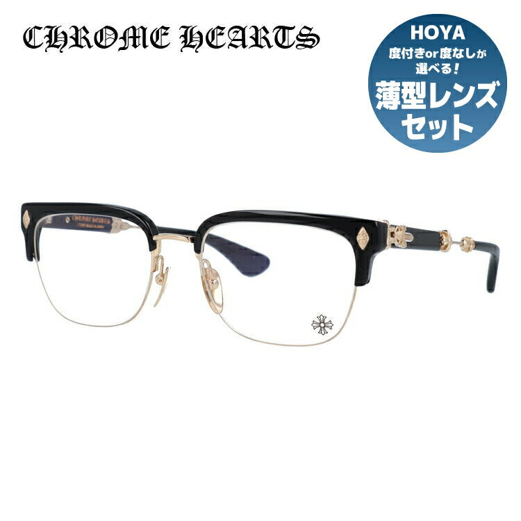 クロムハーツ メガネフレーム 伊達メガネ CHROME HEARTS EVAGILIST-BK/GP 53サイズ ブロー ユニセックス メンズ レディース 日本製 CHクロス ダガー