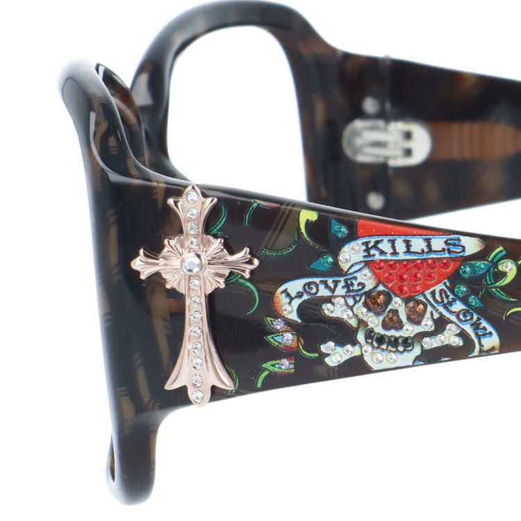 【訳あり・フレームのみ】 エドハーディー アジアンフィット Ed Hardy EHA.LOVE KILLS SLOWLY ラブキルズスローリー 58サイズ スクエア型 アウトレット品 ユニセックス メンズ レディース