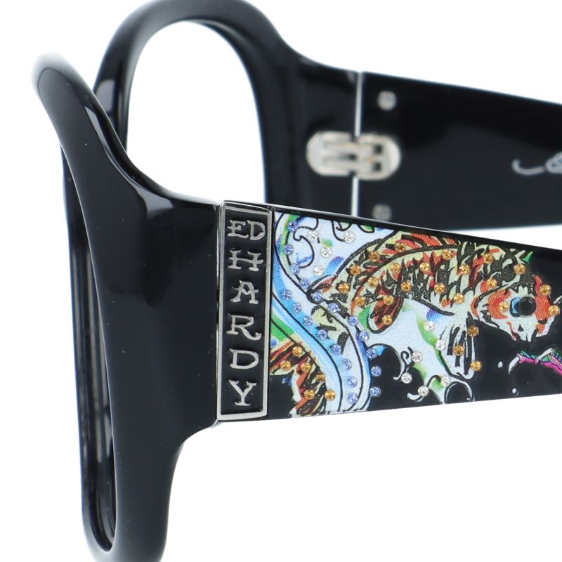 【訳あり・フレームのみ】エドハーディー フレームのみ アジアンフィット Ed Hardy KOI LEAPING＆DRAGON BLACK 61サイズ バタフライ型 アウトレット品 ユニセックス メンズ レディース