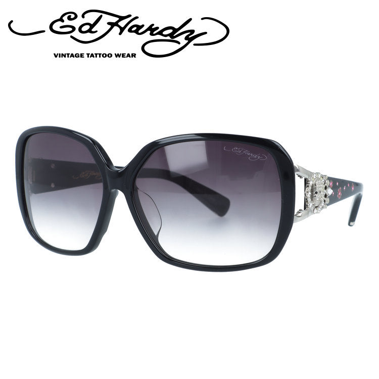 【訳あり】エドハーディー サングラス 偏光サングラス アジアンフィット Ed Hardy SKULL 2（BLACK） 62サイズ スクエア型 アウトレット品 ユニセックス メンズ レディース