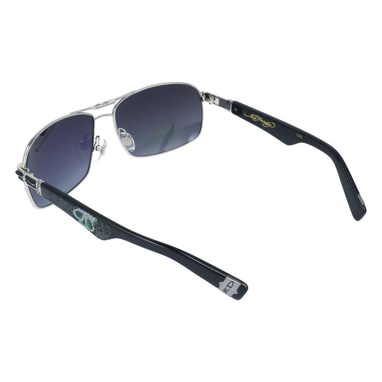 【訳あり】エドハーディー サングラス 偏光サングラス アジアンフィット Ed Hardy SKULL 2（SILVER） 62サイズ スクエア型 アウトレット品 ユニセックス メンズ レディース