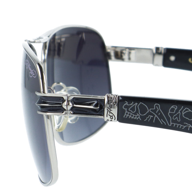 【訳あり】エドハーディー サングラス 偏光サングラス アジアンフィット Ed Hardy SKULL 2（SILVER） 62サイズ スクエア型 アウトレット品 ユニセックス メンズ レディース