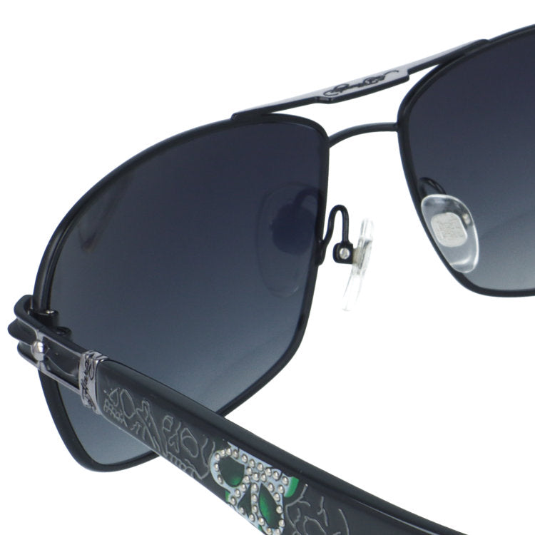 【訳あり】エドハーディー サングラス アジアンフィット Ed Hardy SKULL & ROSE 2（BLACK） 61サイズ バタフライ型 アウトレット品 ユニセックス メンズ レディース