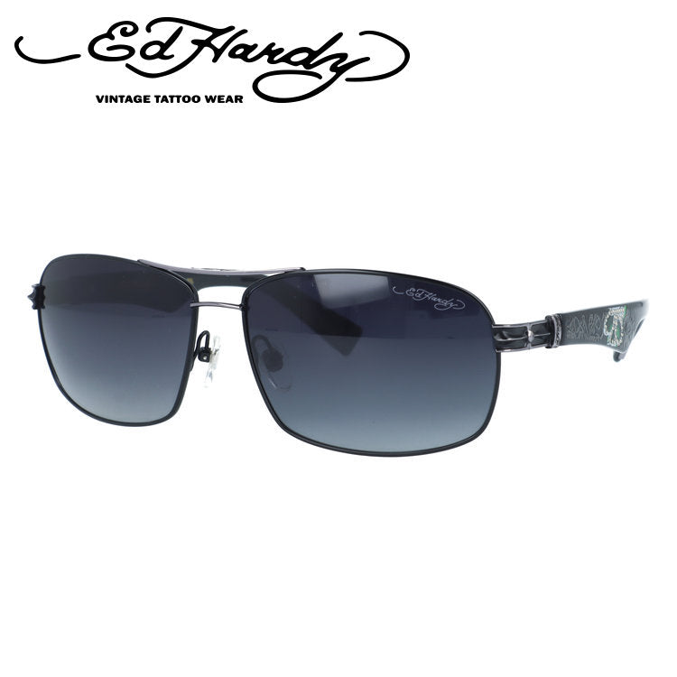【訳あり】エドハーディー サングラス アジアンフィット Ed Hardy SKULL & ROSE 2（BLACK） 61サイズ バタフライ型 アウトレット品 ユニセックス メンズ レディース