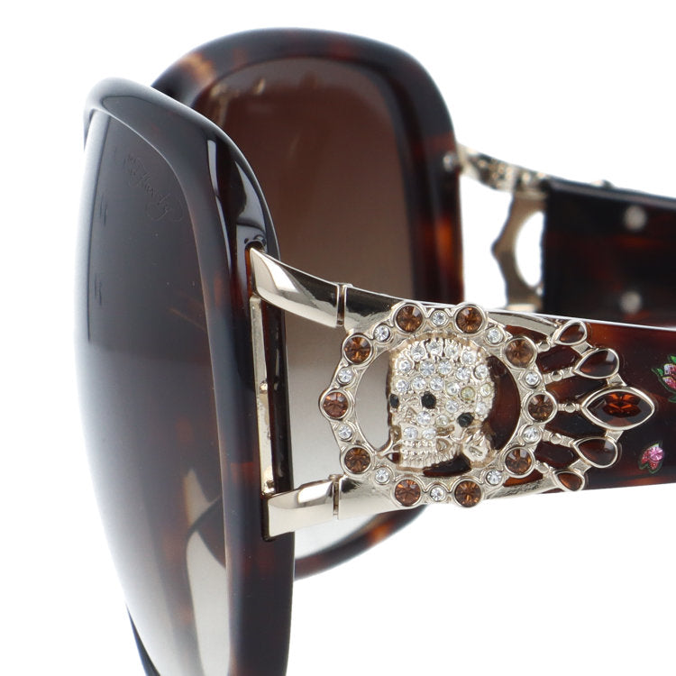 【訳あり】エドハーディー サングラス アジアンフィット Ed Hardy SKULL & ROSE 2（TORTOISE） 61サイズ バタフライ型 アウトレット品 ユニセックス メンズ レディース
