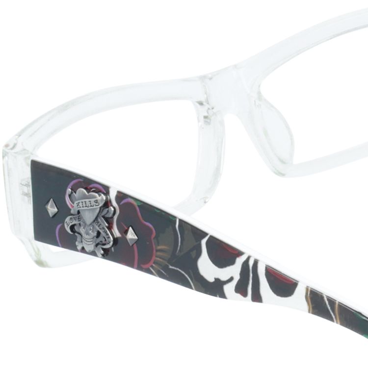【訳あり】エドハーディー EdHardy メガネ フレーム 眼鏡 度付き 度なし 伊達 EHOA002 2 CRYSTAL クリスタル スクエア型 メンズ レディース UVカット 紫外線 ラッピング無料