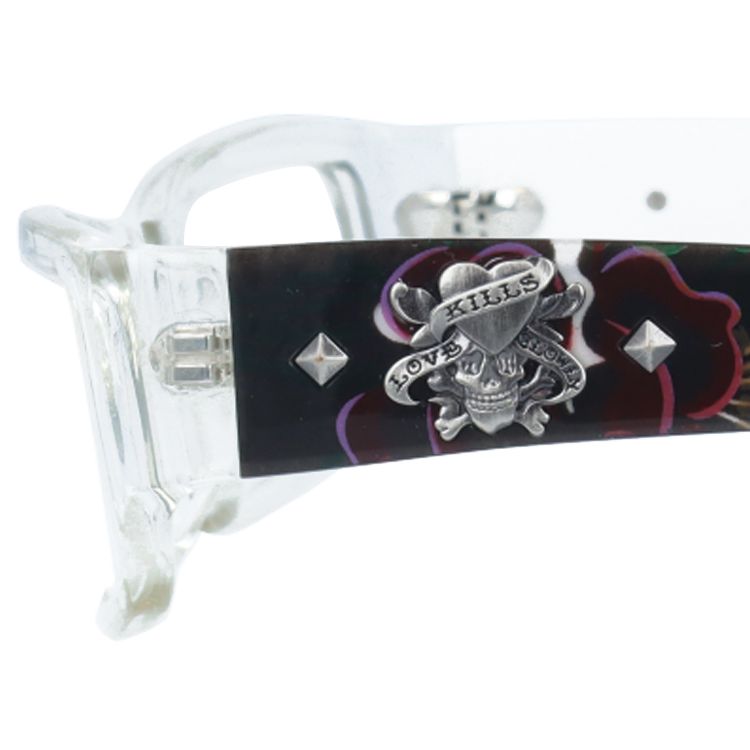 【訳あり】エドハーディー EdHardy メガネ フレーム 眼鏡 度付き 度なし 伊達 EHOA002 2 CRYSTAL クリスタル スクエア型 メンズ レディース UVカット 紫外線 ラッピング無料