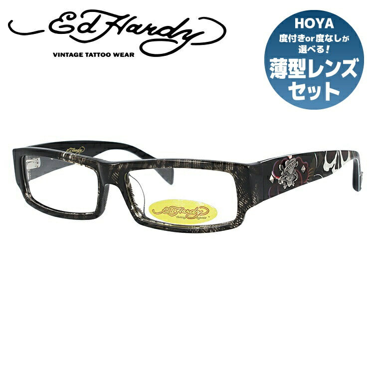 【訳あり】エドハーディー EdHardy メガネ フレーム 眼鏡 度付き 度なし 伊達 EHOA002 4 GREY HORN グレイホーン スクエア型 メンズ レディース UVカット 紫外線 ラッピング無料