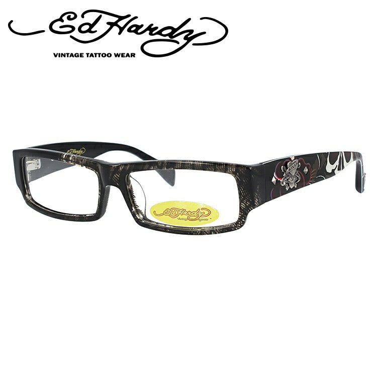【訳あり】エドハーディー EdHardy メガネ フレーム 眼鏡 度付き 度なし 伊達 EHOA002 4 GREY HORN グレイホーン スクエア型 メンズ レディース UVカット 紫外線 ラッピング無料