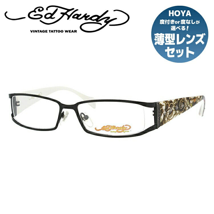 【訳あり】エドハーディー EdHardy メガネ フレーム 眼鏡 度付き 度なし 伊達 EHOA009 1 BLACK ブラック スクエア型 メンズ レディース UVカット 紫外線 ラッピング無料