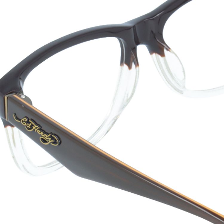 【訳あり】エドハーディー EdHardy メガネ フレーム 眼鏡 度付き 度なし 伊達 EHOA013 2 BROWN CR ブラウンクリスタル ウェリントン型 メンズ レディース UVカット 紫外線 ラッピング無料