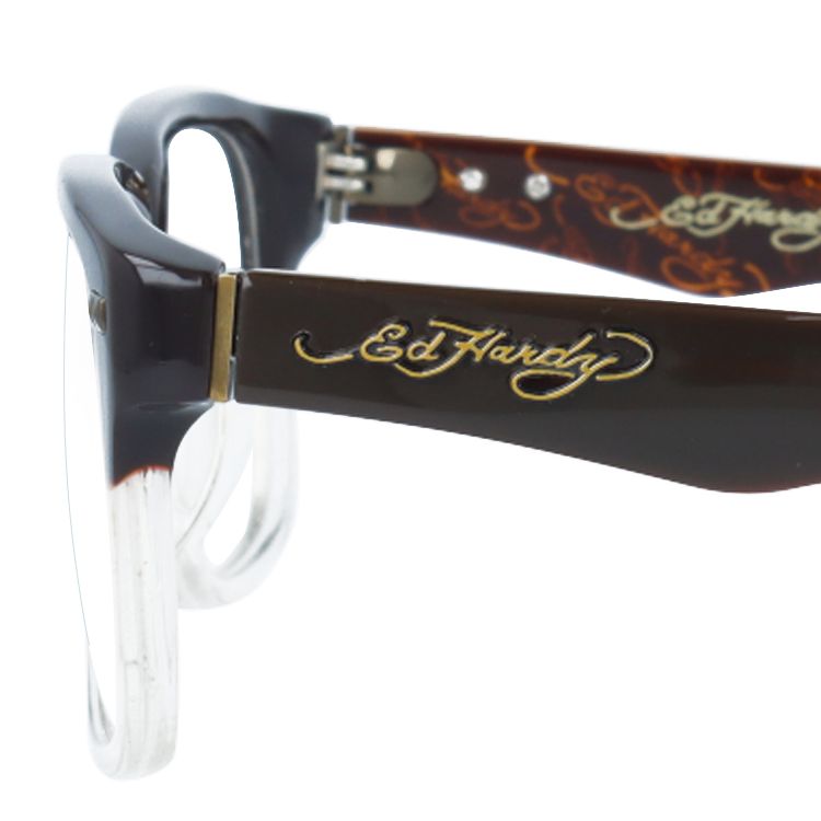 【訳あり】エドハーディー EdHardy メガネ フレーム 眼鏡 度付き 度なし 伊達 EHOA013 2 BROWN CR ブラウンクリスタル ウェリントン型 メンズ レディース UVカット 紫外線 ラッピング無料