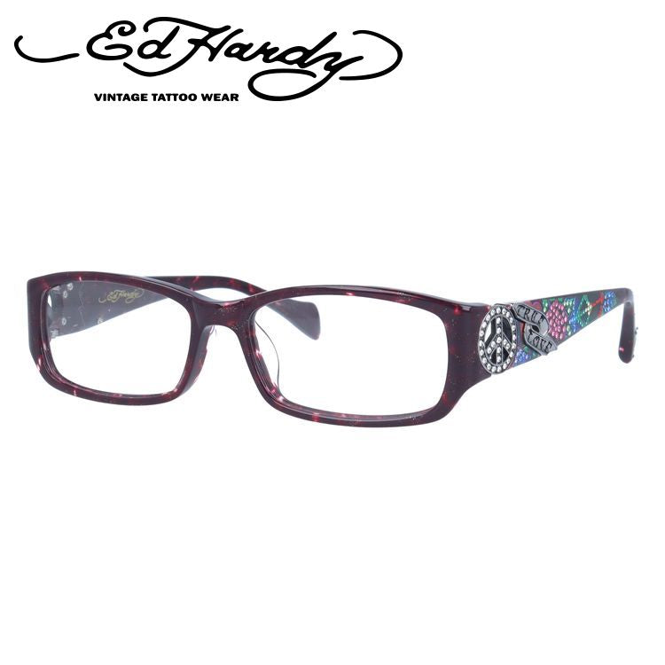 【訳あり】エドハーディー EdHardy メガネ フレーム 眼鏡 度付き 度なし 伊達 EHOA019 4 PURPLE HORN パープルホーン スクエア型 メンズ レディース UVカット 紫外線 ラッピング無料