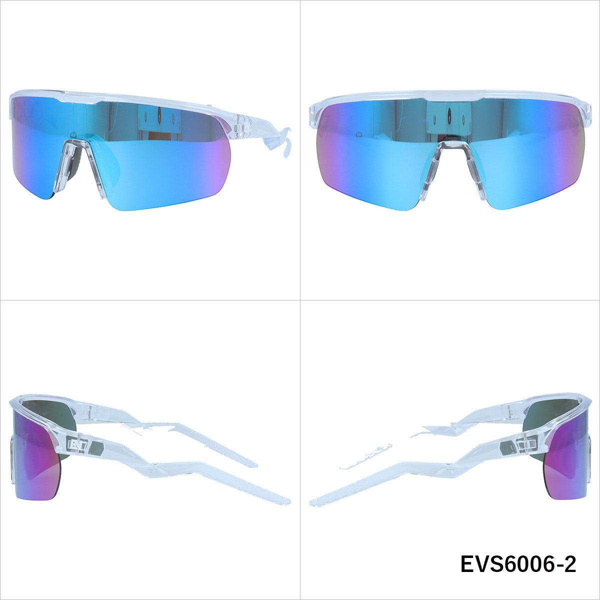 イヴァルヴ サングラス ミラーレンズ アジアンフィット（フレキシブルノーズパッド） EVOLVE EVS6006 162サイズ 全2カラー スポーツ型 ユニセックス メンズ レディース | 一眼タイプ 境目を解消して広範囲に視界滑らか