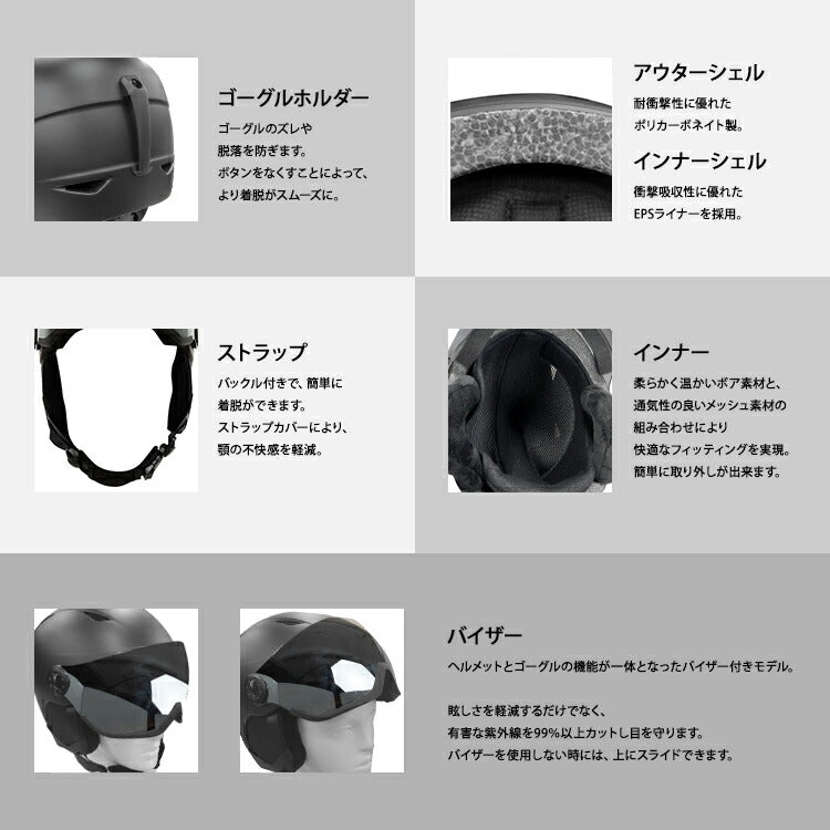 バイザー付き ヘルメット スキー スノーボード スノボ イヴァルブ EVOLVE EVH 003V 全3色 ウィンター スポーツ ゴーグル 一体型 ハードシェル