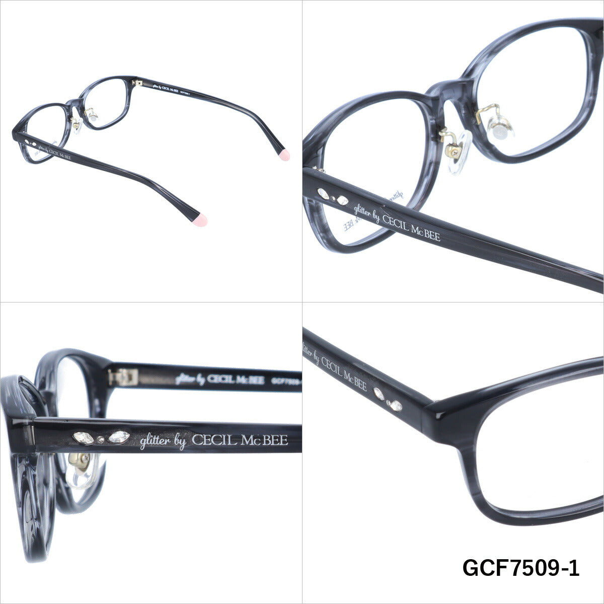 glitter by CECIL McBEE セシルマクビー レディース メガネ 眼鏡 シンプル かわいい GCF 7509 全3色 49サイズ ラインストーン スクエア型 度付き 度なし 紫外線 ブランド サングラス 伊達 ダテ｜老眼鏡・PCレンズ・カラーレンズ・遠近両用対応可能