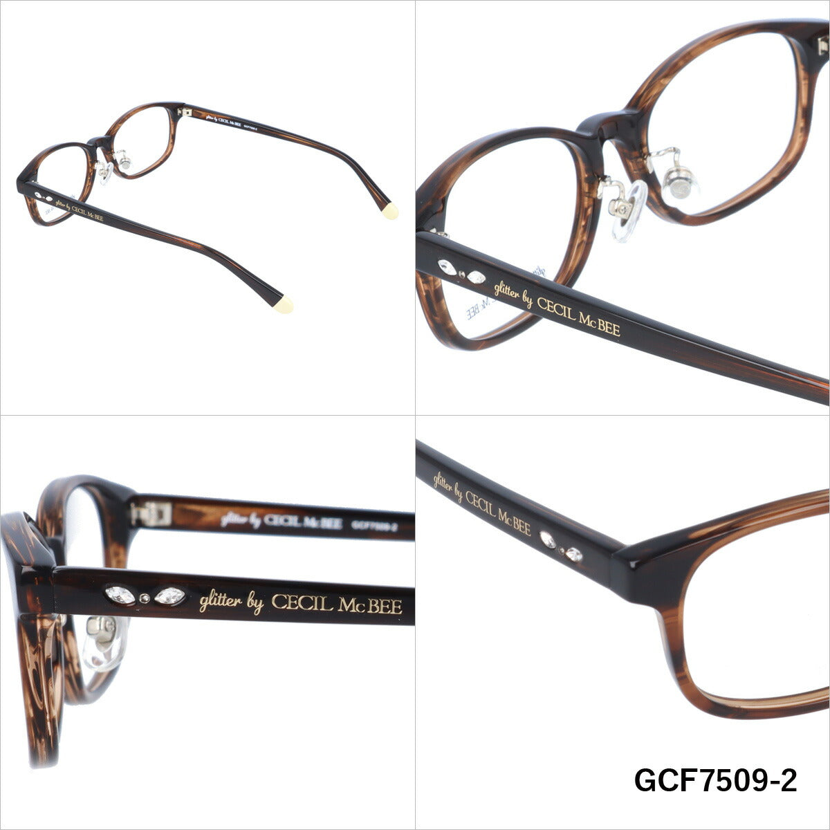 glitter by CECIL McBEE セシルマクビー レディース メガネ 眼鏡 シンプル かわいい GCF 7509 全3色 49サイズ ラインストーン スクエア型 度付き 度なし 紫外線 ブランド サングラス 伊達 ダテ｜老眼鏡・PCレンズ・カラーレンズ・遠近両用対応可能