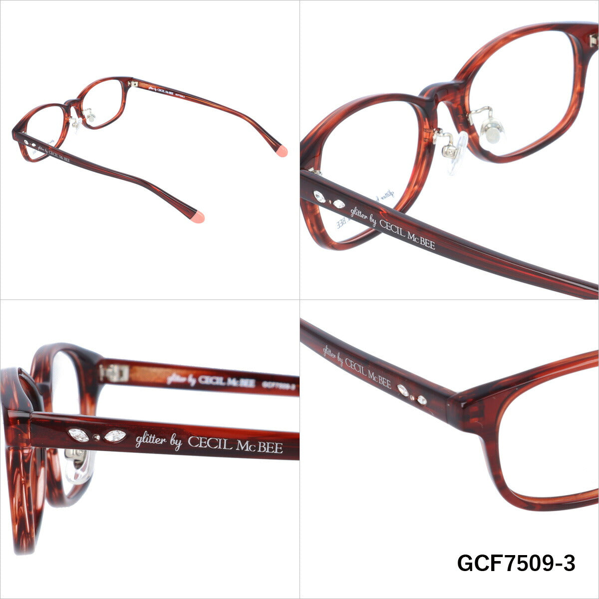 glitter by CECIL McBEE セシルマクビー レディース メガネ 眼鏡 シンプル かわいい GCF 7509 全3色 49サイズ ラインストーン スクエア型 度付き 度なし 紫外線 ブランド サングラス 伊達 ダテ｜老眼鏡・PCレンズ・カラーレンズ・遠近両用対応可能