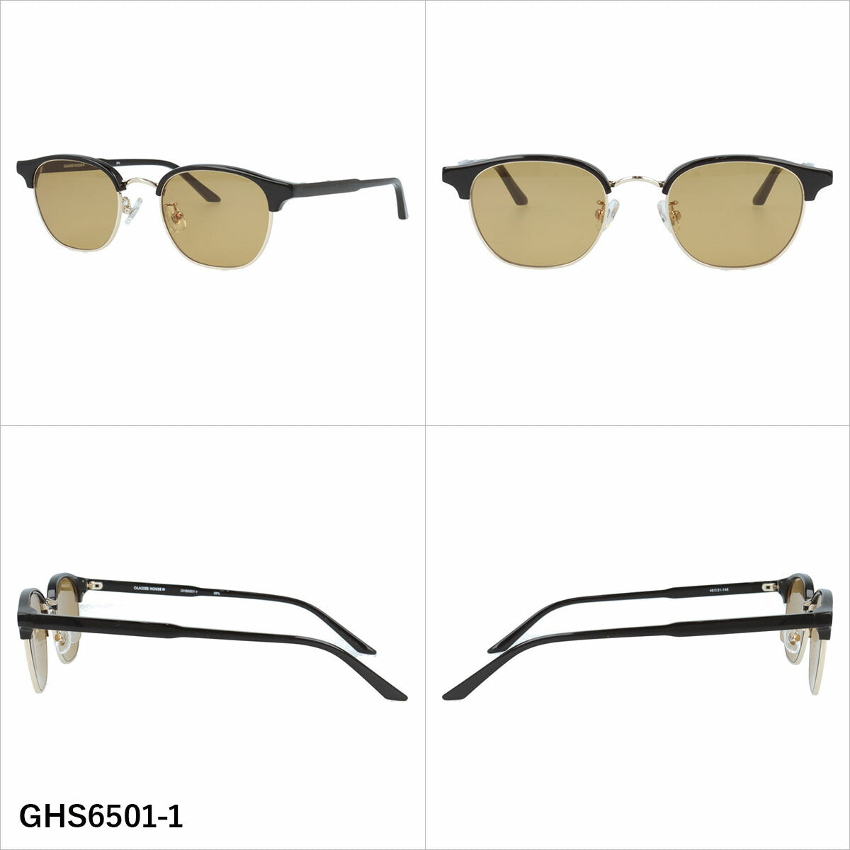 グラスハウス サングラス アジアンフィット（フルフィット） 調整可能ノーズパッド（クリングス） GLASSES HOUSE GHS6501 48サイズ 全3カラー ブロー型 ブローライン サーモント コンビネーションフレーム ユニセックス メンズ レディース