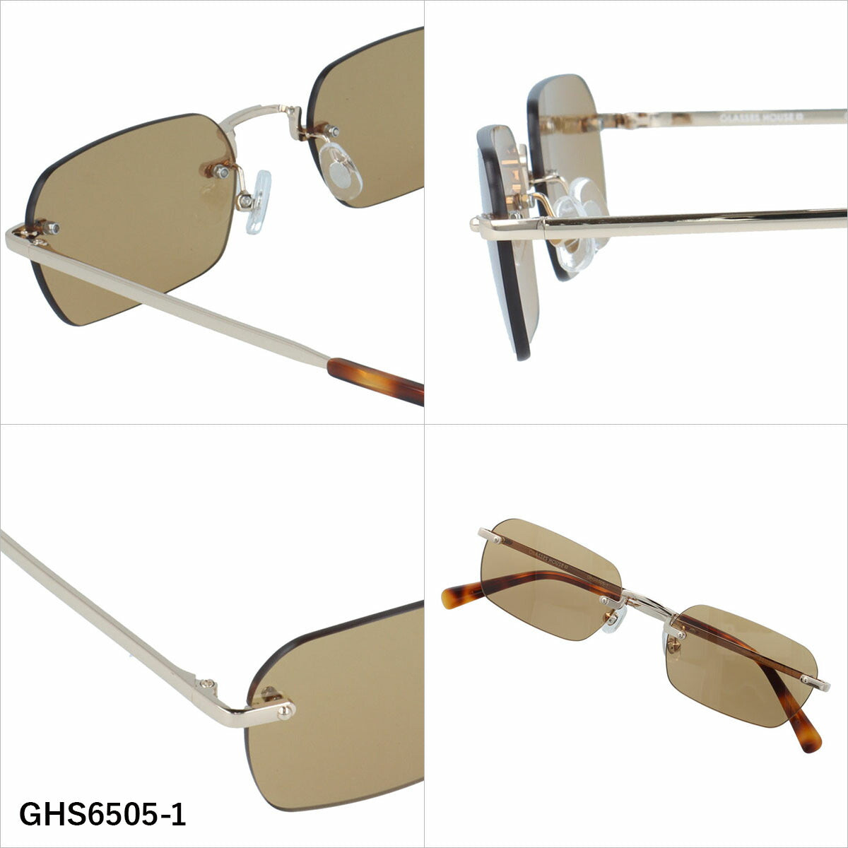 グラスハウス サングラス アジアンフィット（フルフィット） 調整可能ノーズパッド（クリングス） GLASSES HOUSE GHS6505 53サイズ 全3カラー スクエア型 リムレス ツーポイント ベヨネッタ型 ユニセックス メンズ レディース