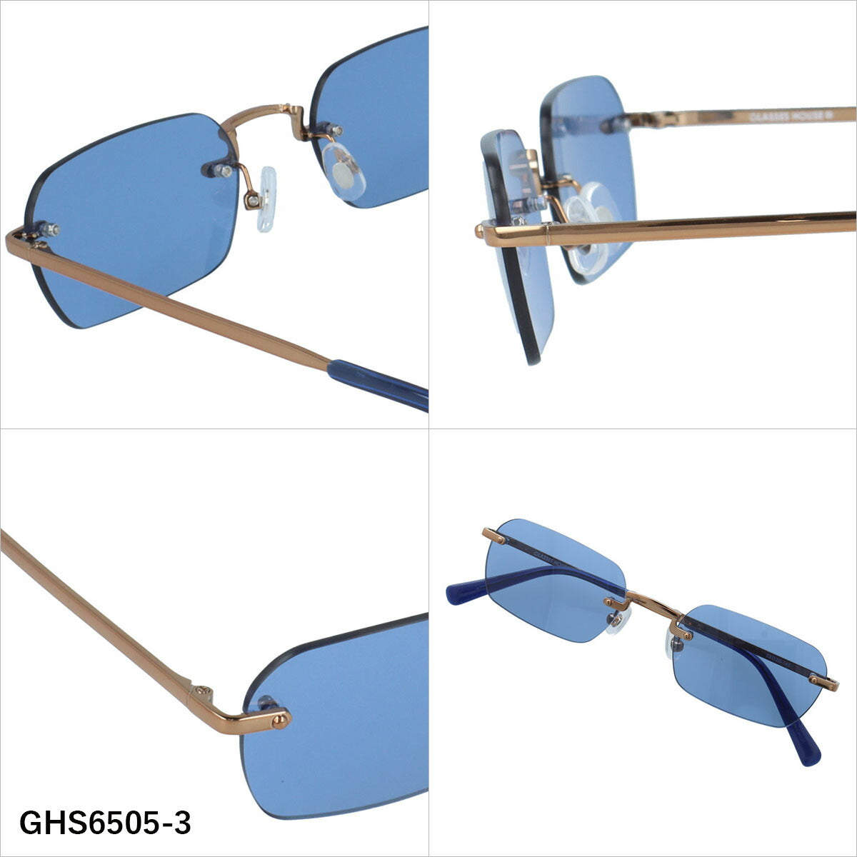 グラスハウス サングラス アジアンフィット（フルフィット） 調整可能ノーズパッド（クリングス） GLASSES HOUSE GHS6505 53サイズ 全3カラー スクエア型 リムレス ツーポイント ベヨネッタ型 ユニセックス メンズ レディース