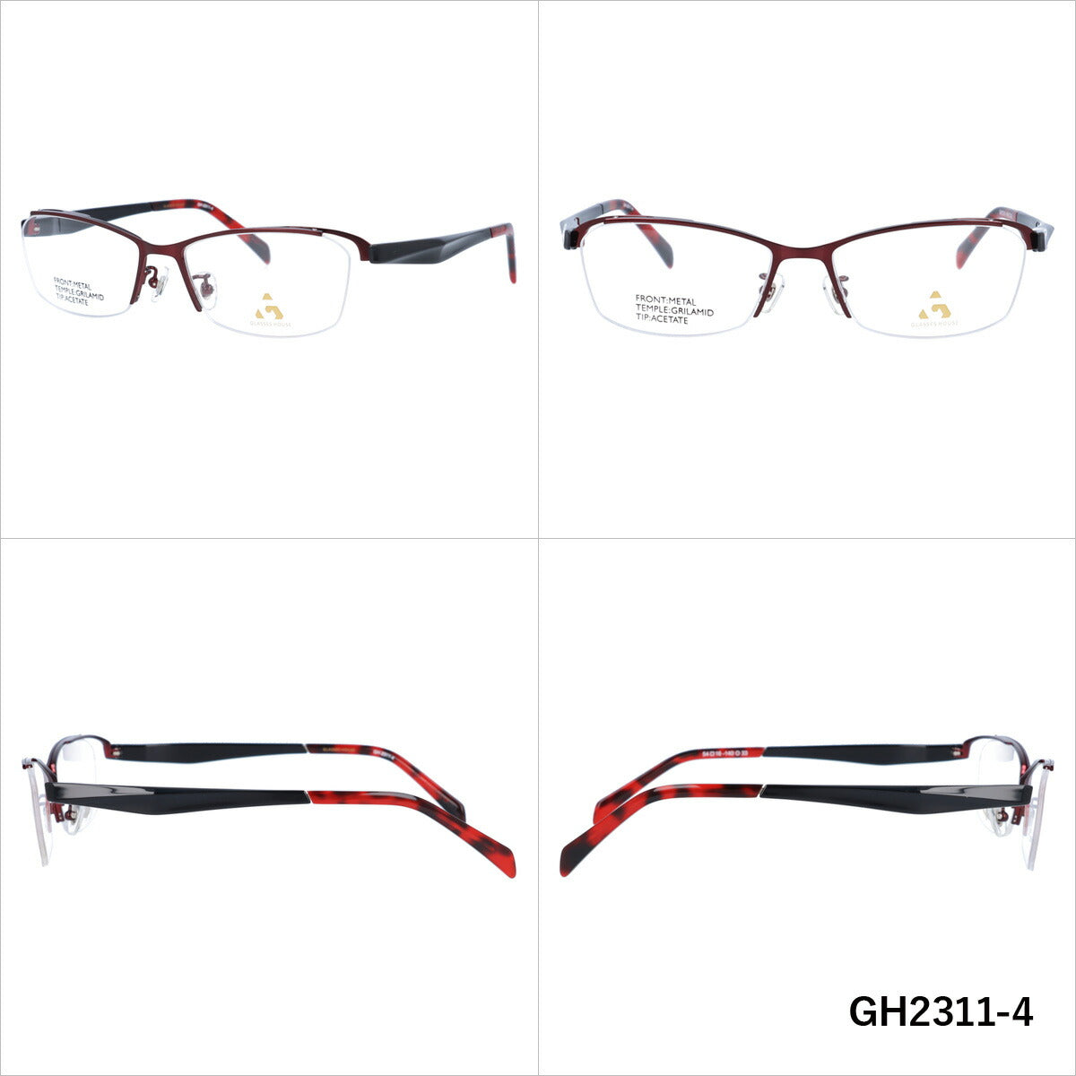 メガネ 眼鏡 度付き 度なし おしゃれ GLASSES HOUSE グラスハウス GH 2311 全4色 54サイズ スクエア型 メンズ レディース UVカット 紫外線 ブランド サングラス 伊達 ダテ｜老眼鏡・PCレンズ・カラーレンズ・遠近両用対応可能 ラッピング無料