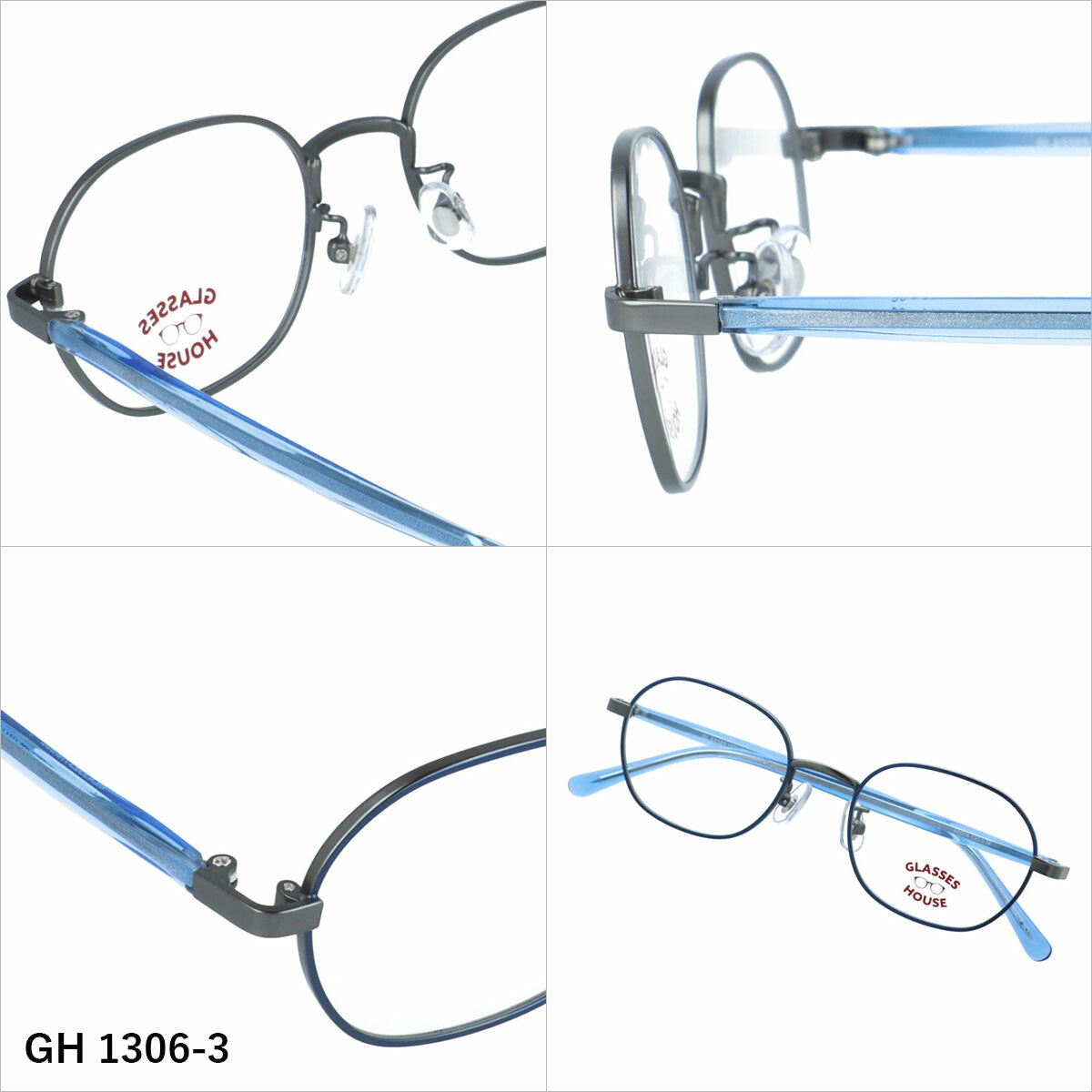 グラスハウス メガネフレーム 伊達メガネ アジアンフィット（フルフィット） 調整可能ノーズパッド（クリングス） GLASSES HOUSE GH 1306 46サイズ 全3カラー スクエア型 ユニセックス キッズ ジュニア ユース 男の子 女の子