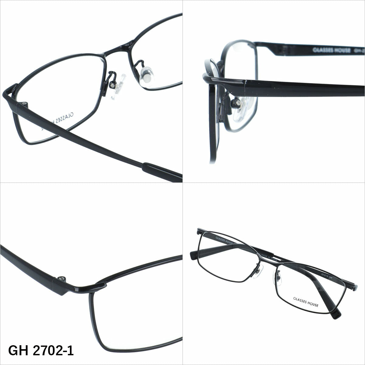グラスハウス メガネフレーム 伊達メガネ アジアンフィット（フルフィット） 調整可能ノーズパッド（クリングス） GLASSES HOUSE GH 2702 55サイズ 全5カラー スクエア型 ユニセックス メンズ レディース