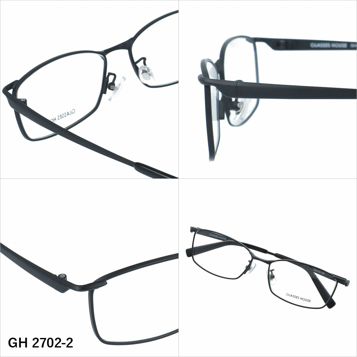 グラスハウス メガネフレーム 伊達メガネ アジアンフィット（フルフィット） 調整可能ノーズパッド（クリングス） GLASSES HOUSE GH 2702 55サイズ 全5カラー スクエア型 ユニセックス メンズ レディース