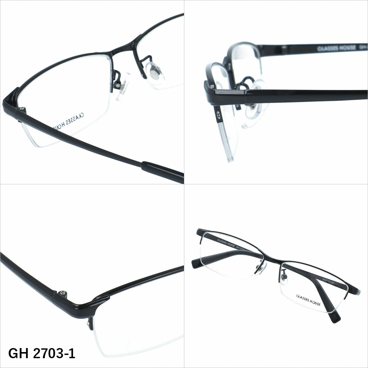 グラスハウス メガネフレーム 伊達メガネ アジアンフィット（フルフィット） 調整可能ノーズパッド（クリングス） GLASSES HOUSE GH 2703 54サイズ 全5カラー スクエア/ナイロール型 ユニセックス メンズ レディース