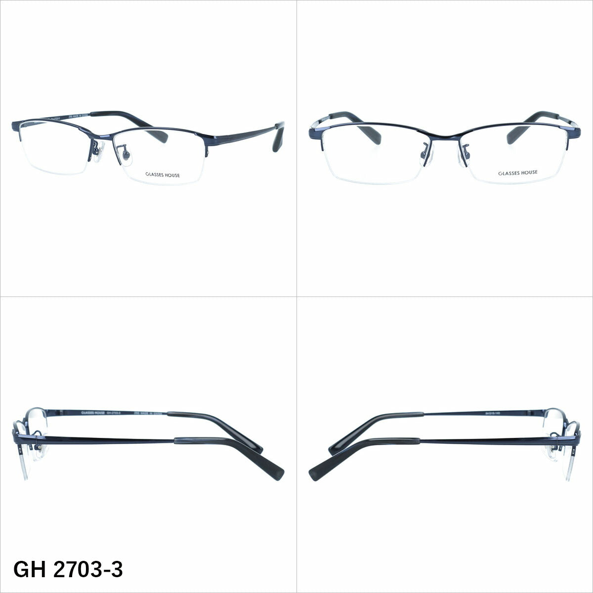グラスハウス メガネフレーム 伊達メガネ アジアンフィット（フルフィット） 調整可能ノーズパッド（クリングス） GLASSES HOUSE GH 2703 54サイズ 全5カラー スクエア/ナイロール型 ユニセックス メンズ レディース