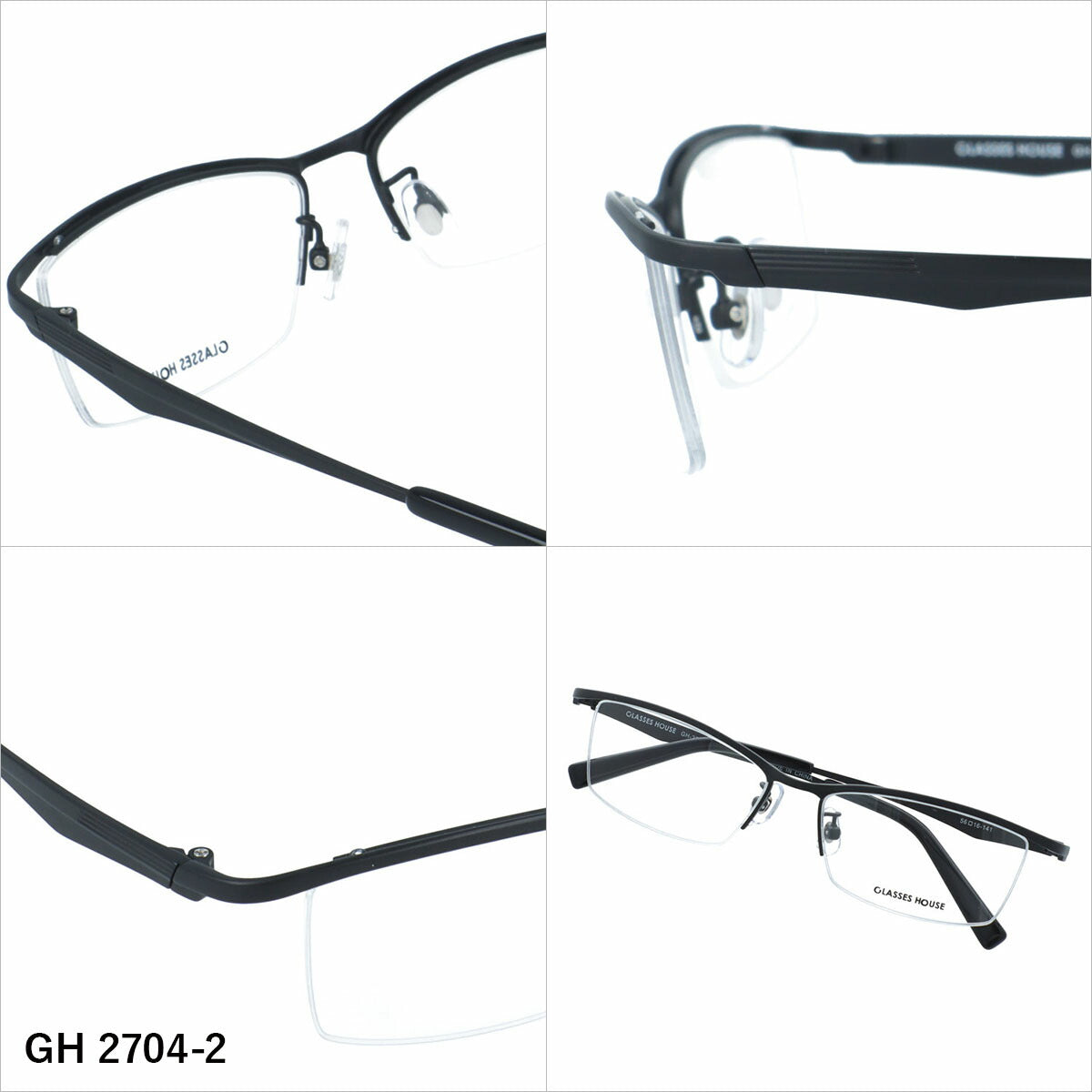 グラスハウス メガネフレーム 伊達メガネ アジアンフィット（フルフィット） 調整可能ノーズパッド（クリングス） GLASSES HOUSE GH 2704 56サイズ 全5カラー スクエア/ナイロール型 ユニセックス メンズ レディース