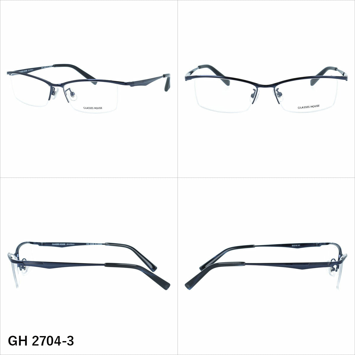 グラスハウス メガネフレーム 伊達メガネ アジアンフィット（フルフィット） 調整可能ノーズパッド（クリングス） GLASSES HOUSE GH 2704 56サイズ 全5カラー スクエア/ナイロール型 ユニセックス メンズ レディース