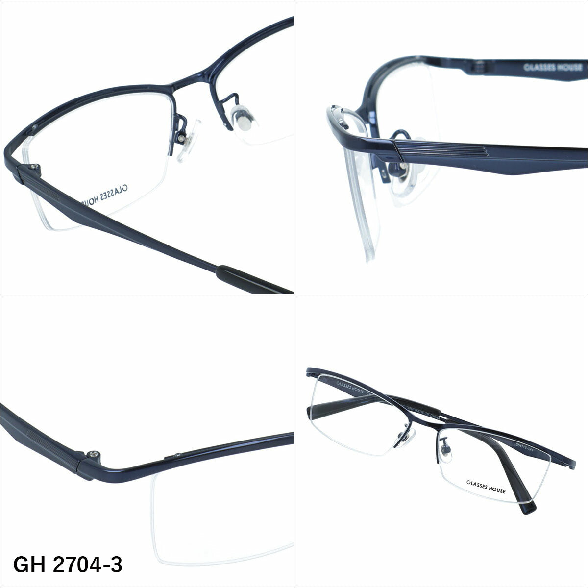 グラスハウス メガネフレーム 伊達メガネ アジアンフィット（フルフィット） 調整可能ノーズパッド（クリングス） GLASSES HOUSE GH 2704 56サイズ 全5カラー スクエア/ナイロール型 ユニセックス メンズ レディース