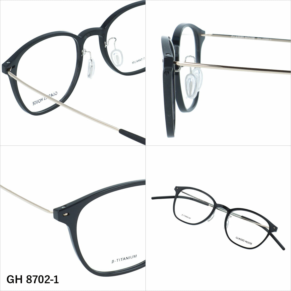 グラスハウス メガネフレーム 伊達メガネ アジアンフィット（フルフィット） 調整可能ノーズパッド（クリングス） GLASSES HOUSE GH 8702 49サイズ 全3カラー ウェリントン型 ユニセックス メンズ レディース