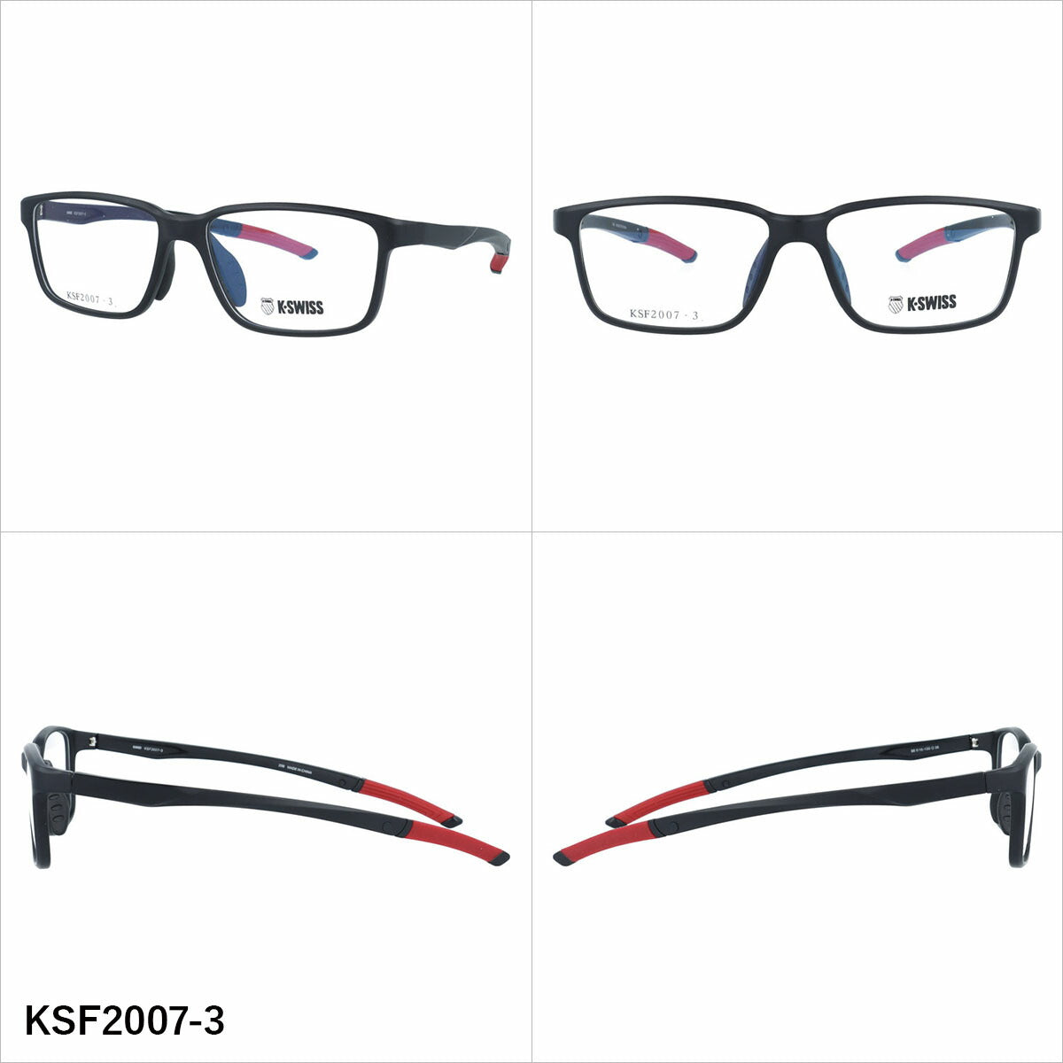 ケースイス メガネフレーム 伊達メガネ アジアンフィット（フレキシブルノーズパッド）/フレキシブルテンプルエンド K-SWISS KSF2007 56サイズ 全3カラー スクエア型 ユニセックス メンズ レディース