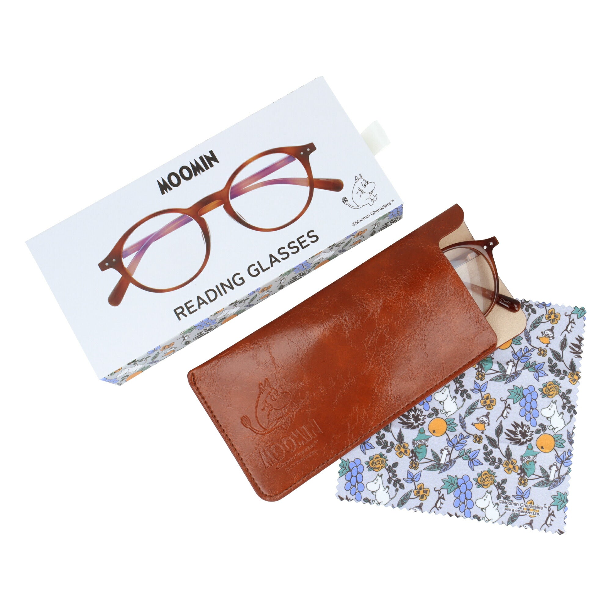 ムーミン 老眼鏡 アジアンフィット MOOMIN MOR 301 ムーミン 48サイズ 度数：+1.50〜+3.00 ボストン型 バネ蝶番 丁番 ムーミントロール オリジナルポーチ付き リーディンググラス シニア グラス ユニセックス メンズ レディース
