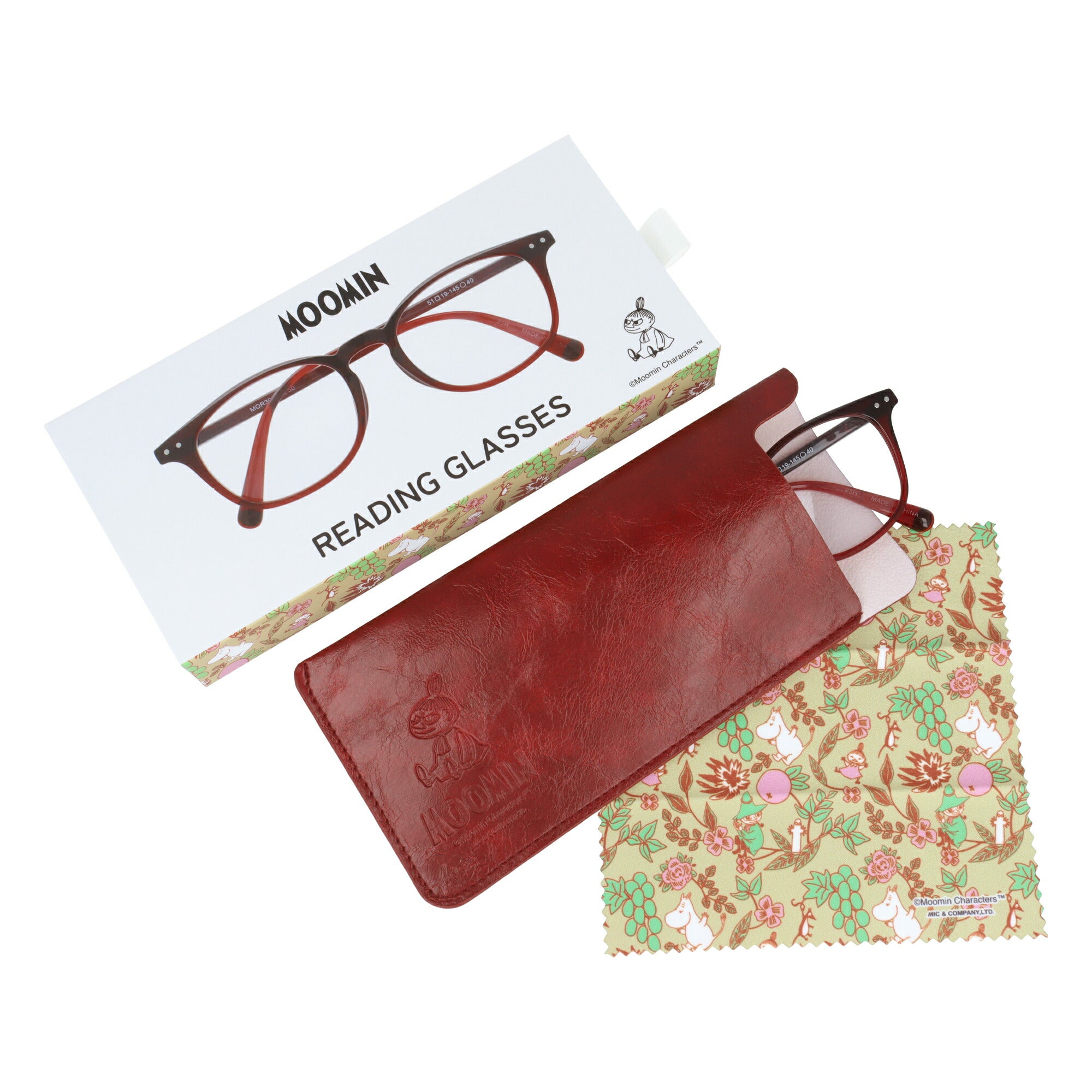 ムーミン 老眼鏡 アジアンフィット MOOMIN MOR 302 リトルミイ 51サイズ 度数：+1.50〜+3.00 スクエア型 バネ蝶番 丁番 オリジナルポーチ付き リーディンググラス シニア グラス ユニセックス メンズ レディース
